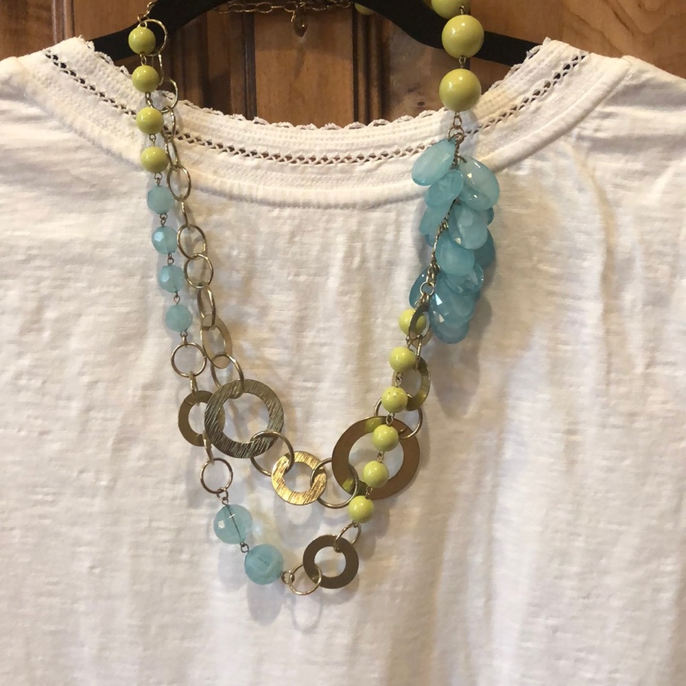 Necklace- & Ring —blue, green & gold.